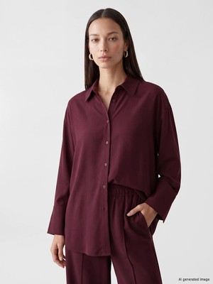 Lc Waikiki Yeni Sezon Bordo Dokulu Oversize Kadın Gömlek