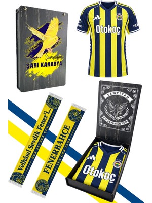Fenerbahçe Orijinal Lisanslı 2025/26 Çubuklu Forma + Şal Kaşkol Set Hediyelik Ahşap Kutulu