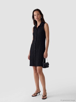 Lc Waikiki Yeni Sezon Siyah Dokulu Soft Touch Gömlek Elbise