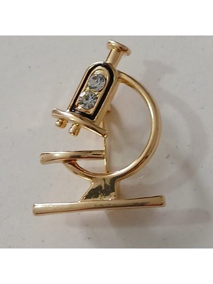 Onsun Mikroskop Figürlü Taşlı Gold Broş