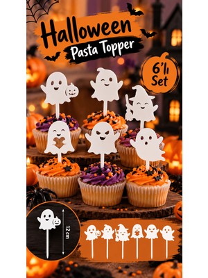 Major Hobi Halloween Hayalet Pasta Süsü 6’lı Set 12 cm – Cupcake ve Parti Topper