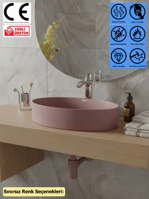 Thorax Venüs Granit Çanak Banyo Evyesi, Leke ve Çizilmeye Dayanıklı Tezgah Üstü Modern Banyo Lavabosu, Sınırsız Renk Seçenekli