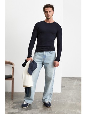 Grimelange Ryder Erkek Loose Fit Buz Mavi Jeans