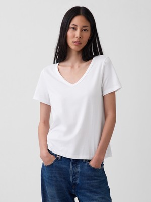 Gap Kadın Beyaz Organik Pamuk Vintage V Yaka T-Shirt