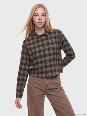 Lc Waikiki Yeni Sezon Kahverengi Ekose Oversize Kadın Oduncu Gömlek