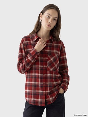 Lc Waikiki Yeni Sezon Kırmızı Ekose Oversize Kadın Oduncu Gömlek Tunik