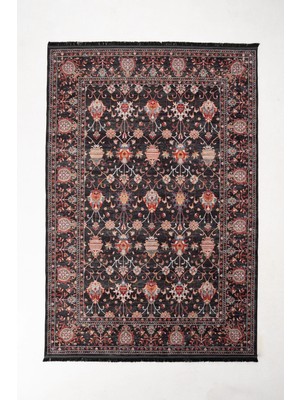 Efta Halı 4 M2 (160X230 Cm) Dijital Baskı Halı Sultani Serisi Antrasit Klasik Desen Makinede Yıkanabilir Kaymaz Deri Tabanlı