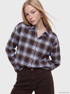 Lc Waikiki Yeni Sezon Kahverengi Ekose Oversize Kadın Oduncu Gömlek