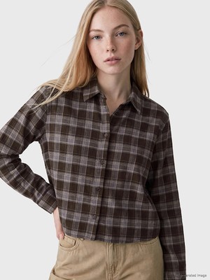 Lc Waikiki Yeni Sezon Kahverengi Ekose Oversize Kadın Oduncu Gömlek