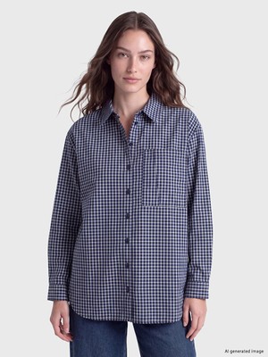Lc Waikiki Yeni Sezon Lacivert Ekose Oversize Kadın Gömlek