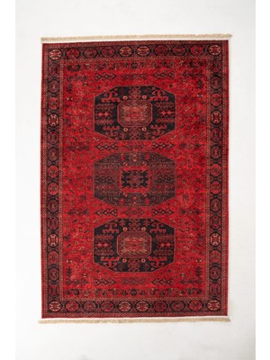 Efta Halı 4 M2 (160X230 Cm) Dijital Baskı Halı Afgan Serisi A2 Kırmızı Geleneksel Motifli Makinede Yıkanabilir Kaymaz Deri Tabanlı