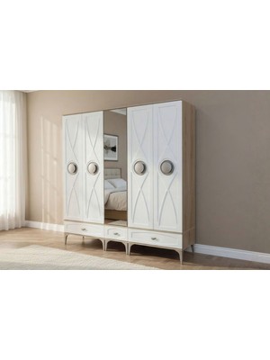 Doressa Preva Wood 5 Kapılı Aynalı Gardırop