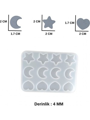 Depposite Silikon Kalıp 3 Farklı Şekil Kalp Yıldız ve Hilal Model Mum Sabun ve Taş Tozu Kalıbı 2 cm 12 Li