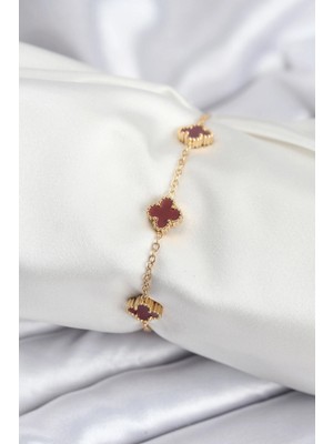 Marsilyan 316L Çelik Gold Renk Bordo Baby Boy Yonca Kadın Bileklik - TJ-BB7950
