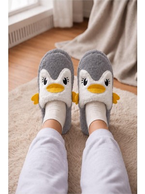 Oksit Şirin Penguen Figürlü Kışlık Kadın Panduf – Yumuşacık & Sıcak Tutan Hediye Peluş Ev Terliği