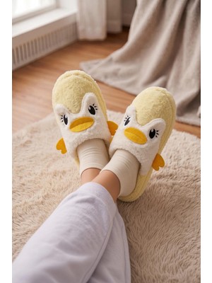 Oksit Şirin Penguen Figürlü Kışlık Kadın Panduf – Yumuşacık & Sıcak Tutan Hediye Peluş Ev Terliği