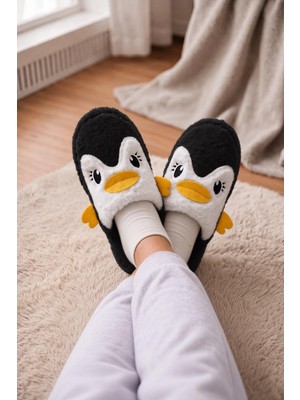 Oksit Şirin Penguen Figürlü Kışlık Kadın Panduf – Yumuşacık & Sıcak Tutan Hediye Peluş Ev Terliği