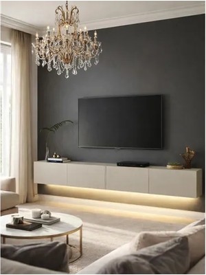 Vivense Ledli Duvara Monte Tv Ünitesi, Kumtaşı, 240 cm