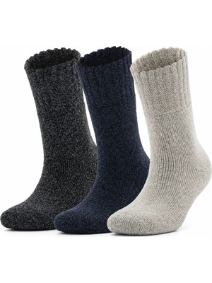 Sonnors 3 Çift Unisex Muline Iplikli Kışlık Kalın Termal Çorap, Siyah-Lacivert-Gri