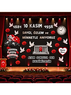 Ti Play 10 Kasım Atatürk'ü Anma Günü Hazır Kesim Sahne Boy Pano Süsü 3,5 x 2,5 M Uyumlu