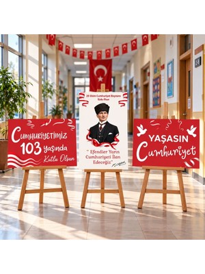 Ti Play 29 Ekim Cumhuriyet Bayramı 103. Yıl 3'lü Mukavva Afiş Seti 50X70 cm Şövale Hariç