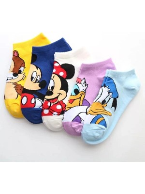 UZN Socks Kadın Desenli Soket Çorap 5’li Renkli Karakter Baskılı Pamuklu Çorap Seti