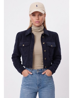 Ritnice Kadın Daniel Astarlı Cep Detaylı Düğmeli Crop Lux Indigo Ceket