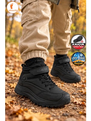 Albishoes Erkek Çocuk Kaymaz Kauçuk Taban Suya Dayanıklı Soğuk Geçirmez Cırtlı Outdoor Trekking Bot