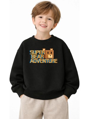 Fasardi Super Bear Adventure Baskılı Oversize 3 İplik Şardonsuz Uzun Kollu Unisex Çocuk Sweatshirt
