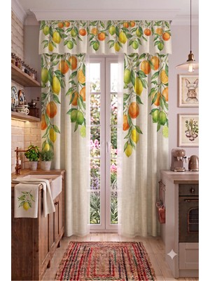 Mutfak & Balkon Perdesi Farbelalı 2 Kanatlı Korniş Kısa Fon Perde Modern