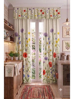 Mutfak & Balkon Perdesi Farbelalı 2 Kanatlı Korniş Kısa Fon Perde Modern