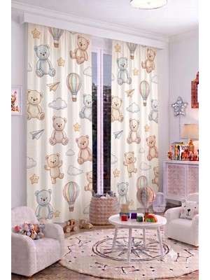 140X260 cm 2 Kanat Bebek Çocuk Odası Fon Perdesi Desenli Dekoratif Dijital Baskılı Premium Çocuk Odası Perdesi