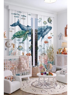 Bebek Çocuk Odası Fon Perdesi 100 x 250 cm 1 Kanat Sevimli Desenli Dekoratif Dijital Baskılı Premium Çocuk Odası Perdesi
