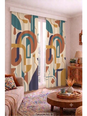 Modern Vintage Desenli Fon Perdesi 140X260 cm 2 Kanat Dekoratif Dijital Baskılı Premium Salon Oturma Odası Yatak Odası Pencere Perdesi