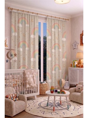 Bebek Çocuk Odası Fon Perdesi 100 x 250 cm 1 Kanat Sevimli Desenli Dekoratif Dijital Baskılı Premium Çocuk Odası Perdesi