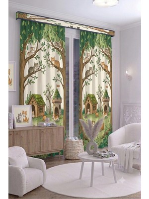 Bebek Çocuk Odası Fon Perdesi 100 x 250 cm 1 Kanat Sevimli Desenli Dekoratif Dijital Baskılı Premium Çocuk Odası Perdesi