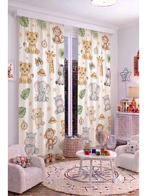 140X260 cm 2 Kanat Bebek Çocuk Odası Fon Perdesi Desenli Dekoratif Dijital Baskılı Premium Çocuk Odası Perdesi