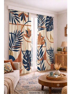 Modern Vintage Desenli Fon Perdesi 100 x 250 cm 1 Kanat Dekoratif Dijital Baskılı Premium Salon Oturma Odası Yatak Odası Pencere Perdesi