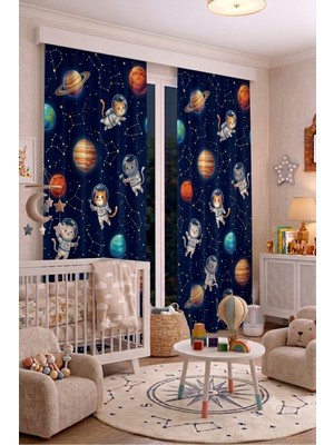 Bebek Çocuk Odası Fon Perdesi 100 x 250 cm 1 Kanat Sevimli Desenli Dekoratif Dijital Baskılı Premium Çocuk Odası Perdesi