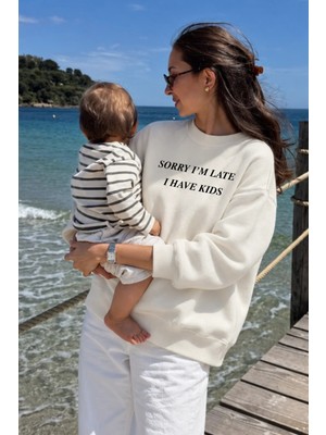 Monila Kadın Premium Kumaş 3 Iplik Şardonlu Yazı Baskılı Sweatshirt