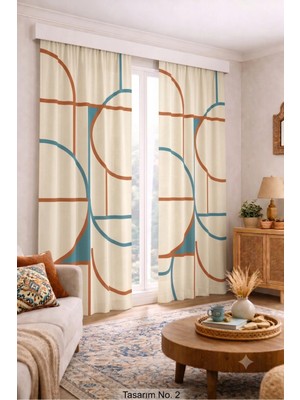 Modern Vintage Desenli Fon Perdesi 100 x 250 cm 1 Kanat Dekoratif Dijital Baskılı Premium Salon Oturma Odası Yatak Odası Pencere Perdesi