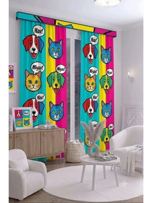 Bebek Çocuk Odası Fon Perdesi 140X260 cm 2 Kanat Sevimli Desenli Dekoratif Dijital Baskılı Premium Çocuk Odası Perdesi