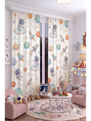 140X260 cm 2 Kanat Bebek Çocuk Odası Fon Perdesi Desenli Dekoratif Dijital Baskılı Premium Çocuk Odası Perdesi