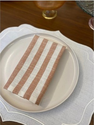 Denef Home %100 Keten Çizgili Tarçın Peçete