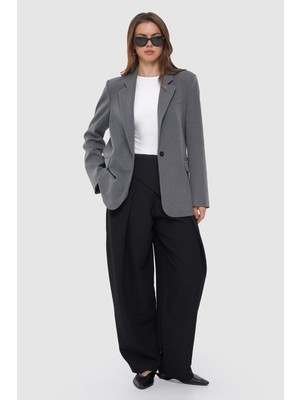 Thalure Kadın Antrasit Tek Düğmeli Oversize Blazer