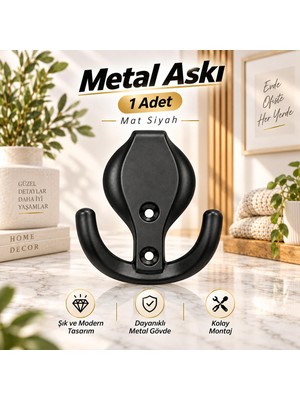 Nzb Mat Siyah Metal Askılık Duvar Askısı – Montaj Vidalı Dekoratif Askı Aparatı