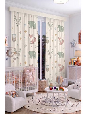 Bebek Çocuk Odası Fon Perdesi 100 x 250 cm 1 Kanat Sevimli Desenli Dekoratif Dijital Baskılı Premium Çocuk Odası Perdesi