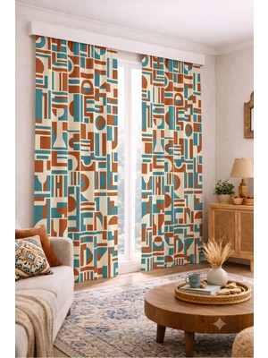 Modern Vintage Desenli Fon Perdesi 100 x 250 cm 1 Kanat Dekoratif Dijital Baskılı Premium Salon Oturma Odası Yatak Odası Pencere Perdesi