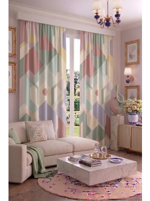 Modern Geometrik Desenli Fon Perdesi 100 x 250 cm 1 Kanat Dekoratif Dijital Baskılı Premium Salon Oturma Odası Yatak Odası Pencere Perdesi