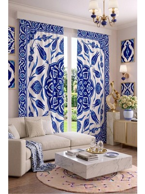 Modern Vintage Desenli Fon Perdesi 100 x 250 cm 1 Kanat Dekoratif Dijital Baskılı Premium Salon Oturma Odası Yatak Odası Pencere Perdesi